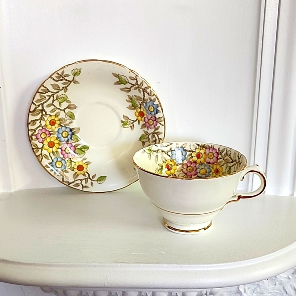 Delphine Fine Bone China Cup and Saucer FLOWERS England